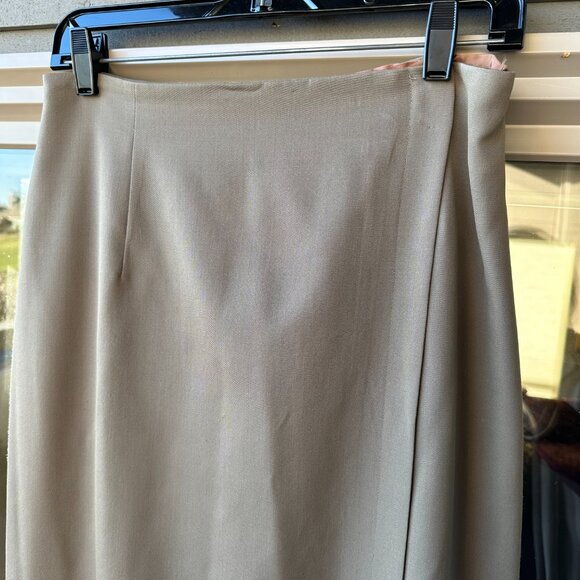 Ellen Tracy long tan gabardine wrap skirt, 12 - Picture 3 of 5